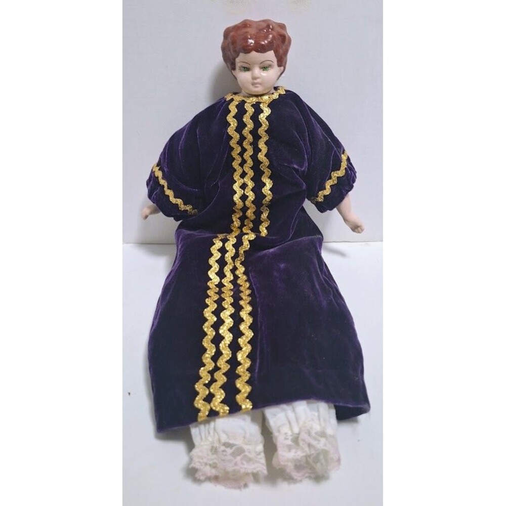 VINTAGE GERMAN CHINA HEAD PORCELAIN 15” HANDPAINTED DOLL RED HAIR GREEN EYES